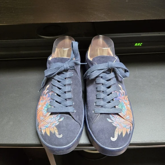 MARC CAIN Women's Navy Printed Suede Sneaker - Picture 4 of 11